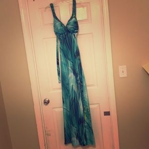 Beaded blue/green patterned prom/formal dress